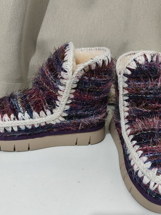 Mou Multicolor Tweed Shearling-Lined Platform Ankle Boots - Picture 4 of 8